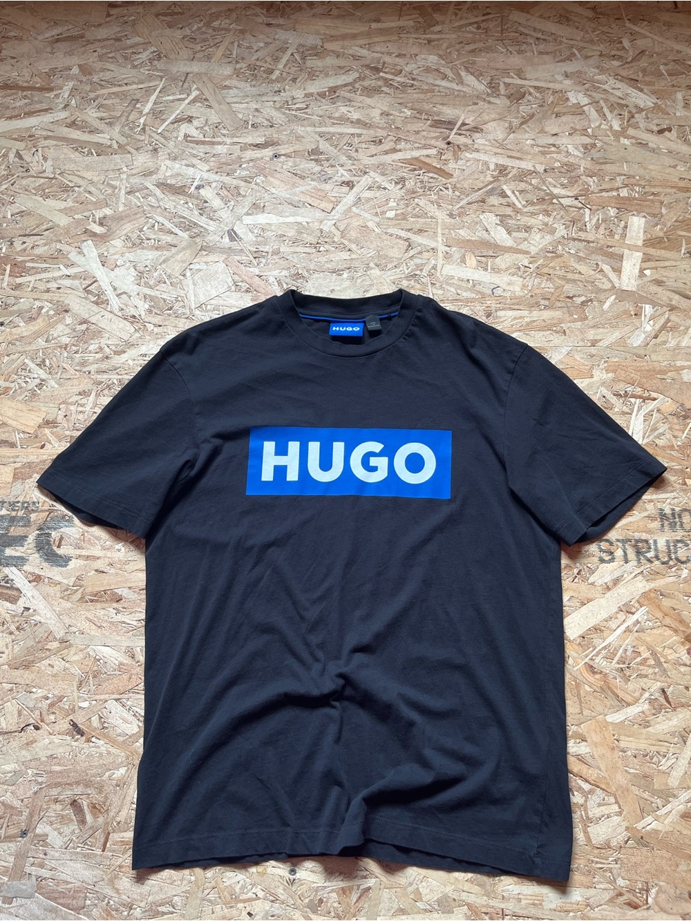 HUGO Black T-Shirt with Blue Box Logo